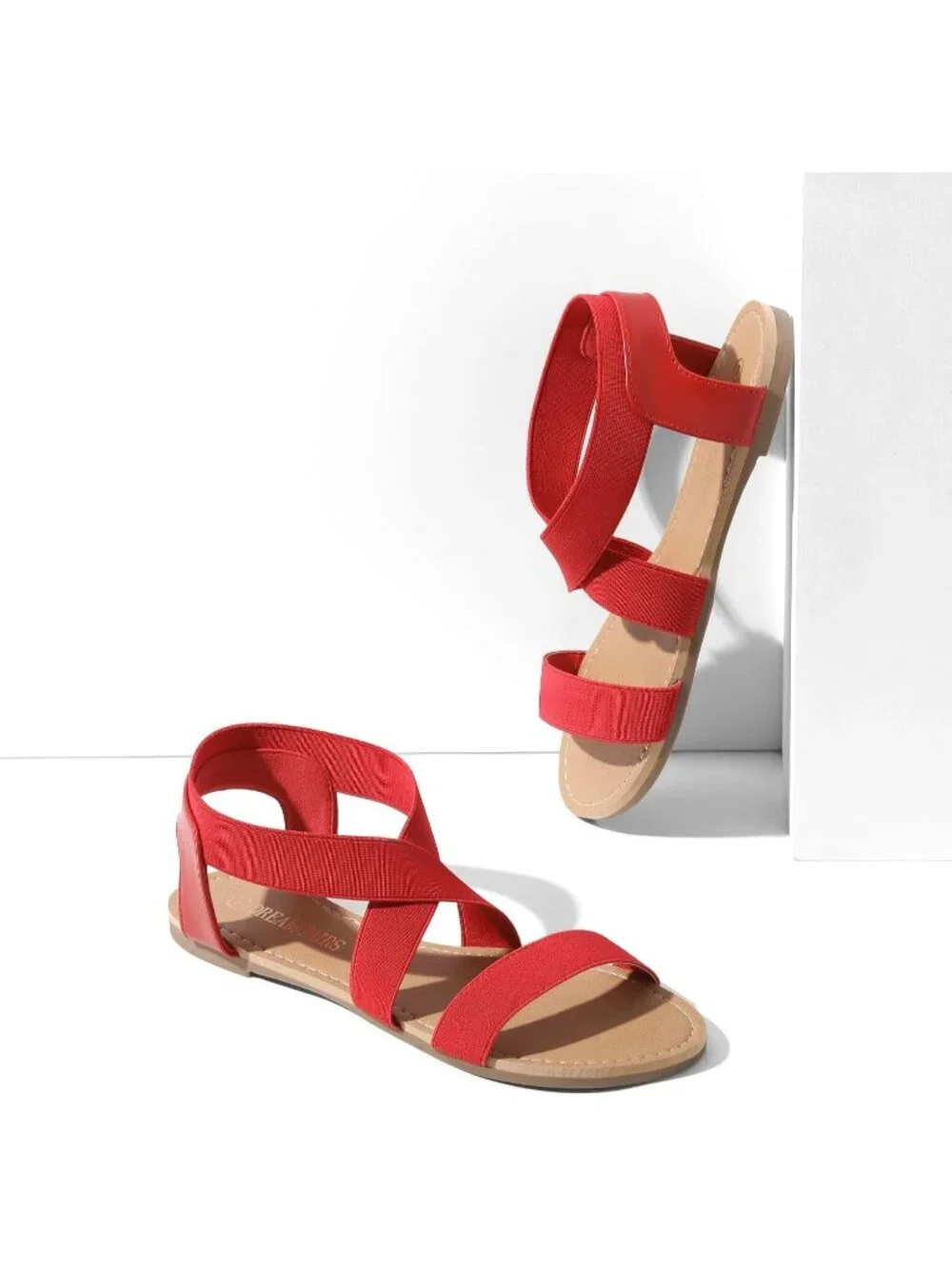 Women's Red Summer Elastic Ankle Strap Flat Cute Strappy Gladiator Sandals